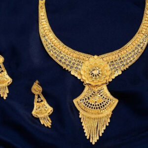 Elegant Gold-Plated Long Chain Necklace Set with Floral Design