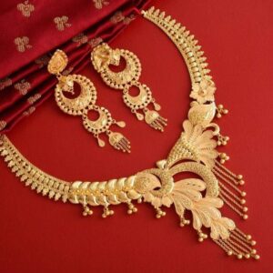 Floral Designer Gold Plated Wedding Necklace Set