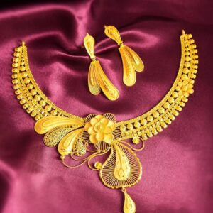 Gold-Plated Traditional Floral Wedding Necklace Set