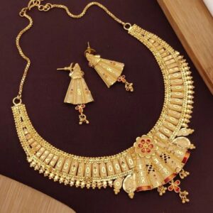 Traditional Gold-Plated Necklace Set with Matching Earrings
