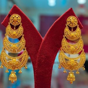 Three-Step Chandbali Earrings with Jhumka Drops