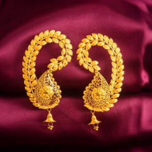 Gold Plated Fullkaan Earrings with Filigree Paisley & Bell Drop