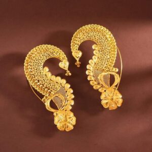 Gold Plated  Earrings with Filigree Paisley & Bell Drop