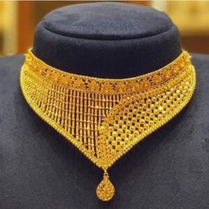 Gold Plated Mesh Drop Bridal Choker Necklace